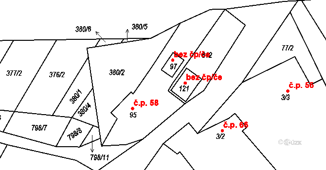 Srlín 58, Bernartice na parcele st. 95 v KÚ Srlín, Katastrální mapa