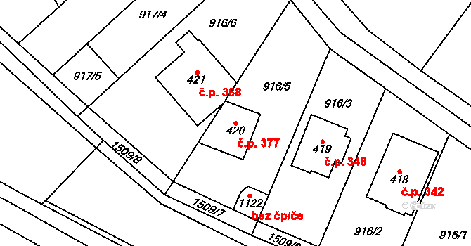 Hanušovice 377 na parcele st. 420 v KÚ Hanušovice, Katastrální mapa