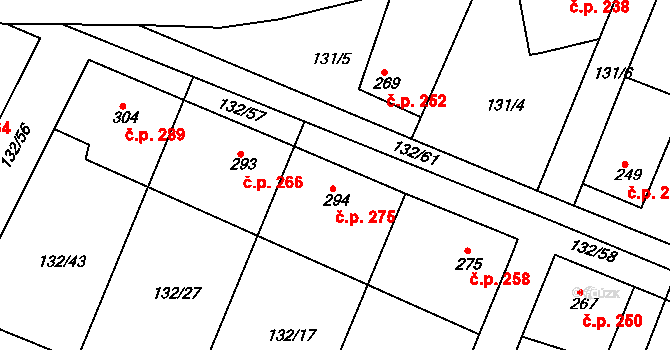 Hýskov 275 na parcele st. 294 v KÚ Hýskov, Katastrální mapa