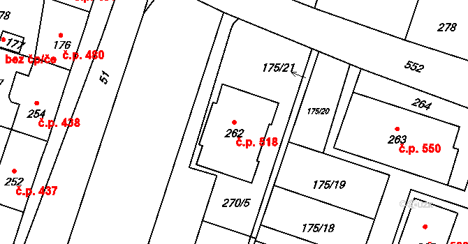Libčice nad Vltavou 518 na parcele st. 262 v KÚ Letky, Katastrální mapa