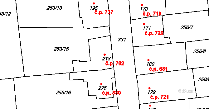 Rudná 762 na parcele st. 218 v KÚ Hořelice, Katastrální mapa