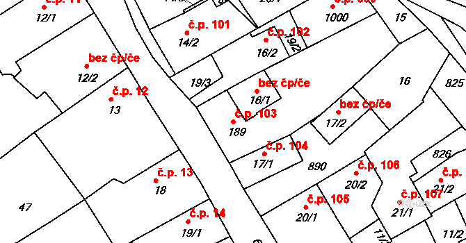 Štěchovice 103 na parcele st. 189 v KÚ Štěchovice u Prahy, Katastrální mapa