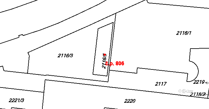 Bohunice 806, Brno na parcele st. 2116/5 v KÚ Bohunice, Katastrální mapa