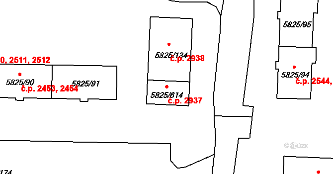 Česká Lípa 2937 na parcele st. 5825/614 v KÚ Česká Lípa, Katastrální mapa