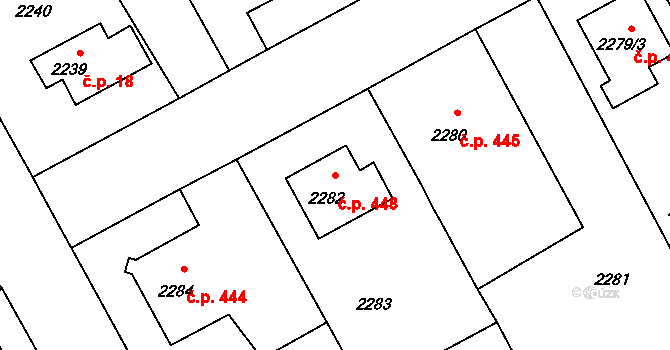 Kopřivnice 448 na parcele st. 2282 v KÚ Kopřivnice, Katastrální mapa
