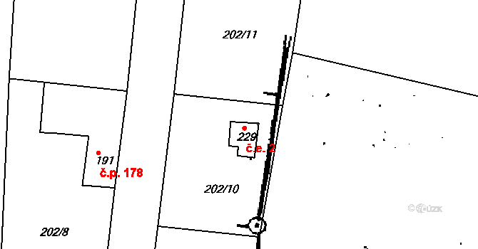 Krušovice 2 na parcele st. 229 v KÚ Krušovice, Katastrální mapa