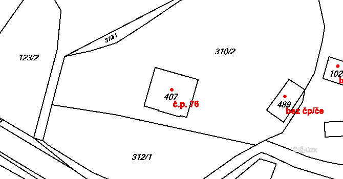 Vlachovo Březí 76 na parcele st. 407 v KÚ Vlachovo Březí, Katastrální mapa