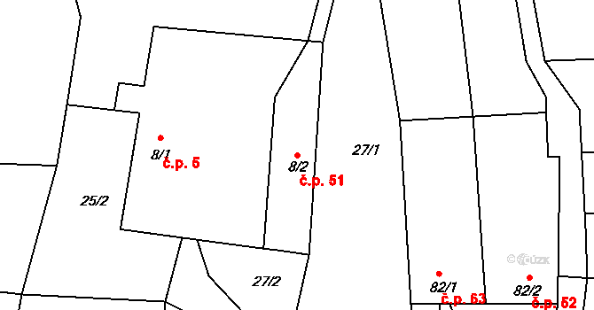 Lidmaň 51 na parcele st. 8/2 v KÚ Lidmaň, Katastrální mapa