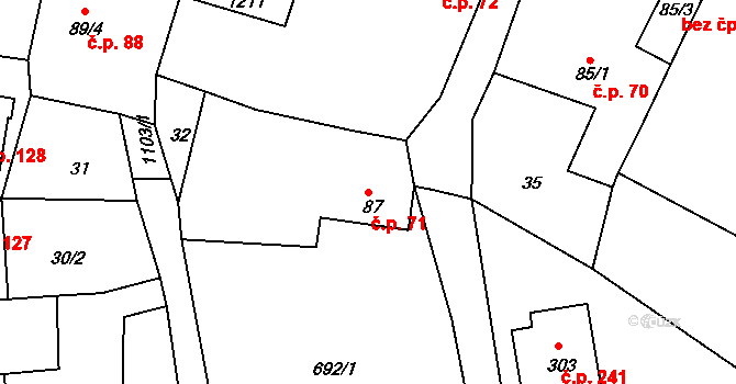 Herálec 71 na parcele st. 87 v KÚ Herálec, Katastrální mapa