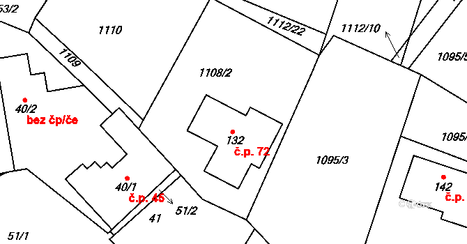 Kámen 72 na parcele st. 132 v KÚ Kámen u Habrů, Katastrální mapa
