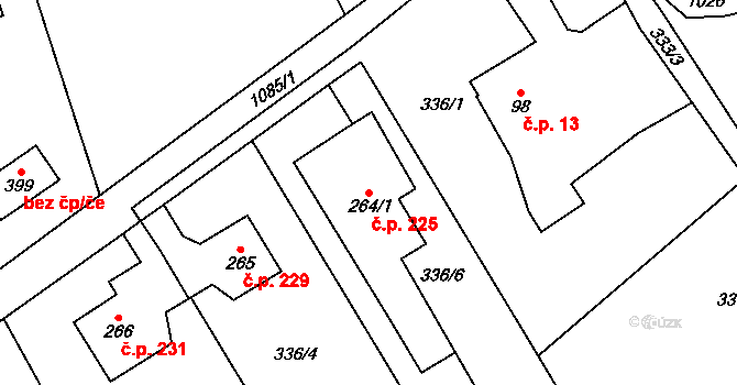 Horní Kostelec 225, Červený Kostelec na parcele st. 264/1 v KÚ Horní Kostelec, Katastrální mapa