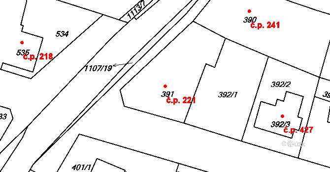 Štěnovice 221 na parcele st. 391 v KÚ Štěnovice, Katastrální mapa