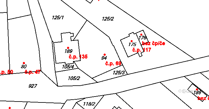 Hlinsko pod Hostýnem 69, Bystřice pod Hostýnem na parcele st. 94 v KÚ Hlinsko pod Hostýnem, Katastrální mapa