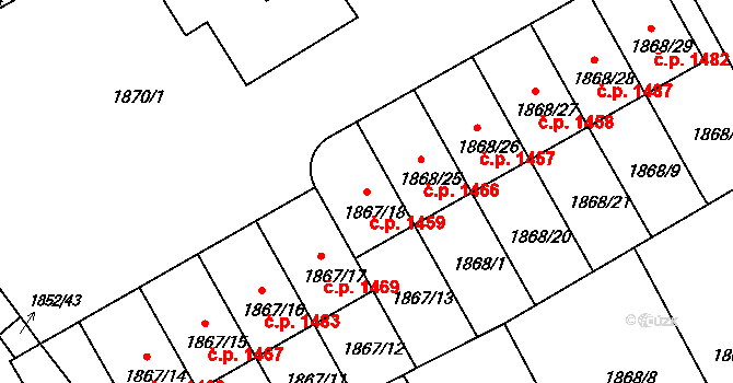 Holešov 1459 na parcele st. 1867/18 v KÚ Holešov, Katastrální mapa