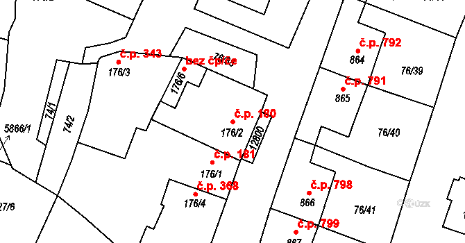 Hrušovany nad Jevišovkou 180 na parcele st. 176/2 v KÚ Hrušovany nad Jevišovkou, Katastrální mapa
