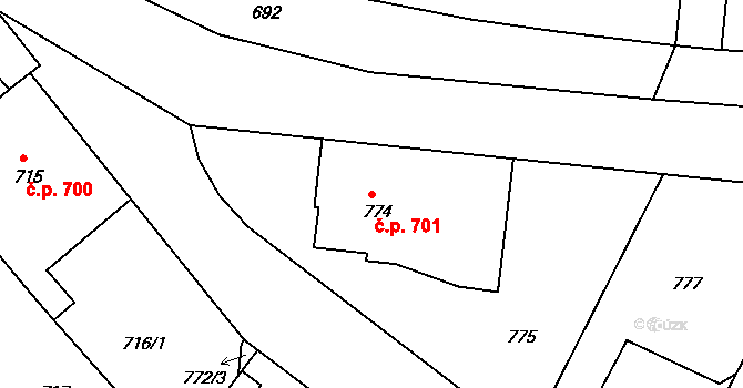Moravský Krumlov 701 na parcele st. 774 v KÚ Moravský Krumlov, Katastrální mapa
