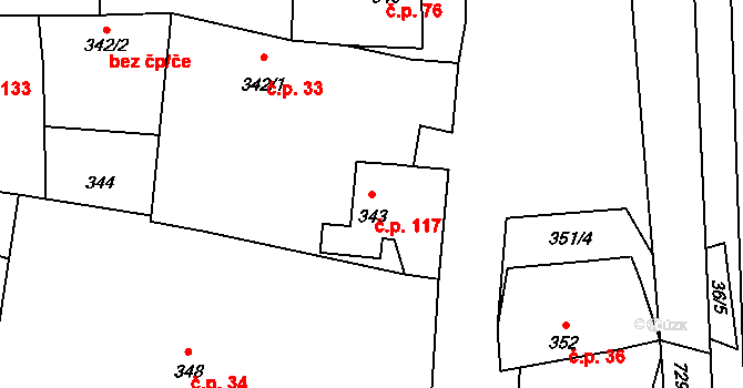 Černotín 117 na parcele st. 343 v KÚ Černotín, Katastrální mapa