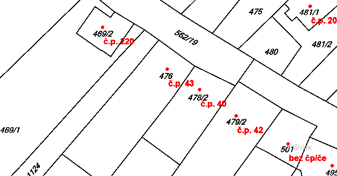 Uhřičice 43 na parcele st. 476 v KÚ Uhřičice, Katastrální mapa