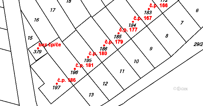 Přerov III-Lověšice 179, Přerov na parcele st. 186 v KÚ Lověšice u Přerova, Katastrální mapa