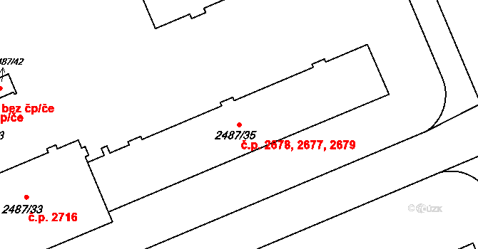 Přerov I-Město 2677,2678,2679, Přerov na parcele st. 2487/35 v KÚ Přerov, Katastrální mapa