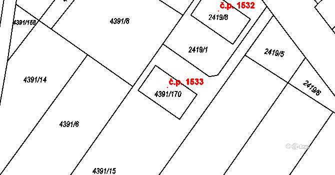 Rakšice 1533, Moravský Krumlov na parcele st. 4391/170 v KÚ Moravský Krumlov, Katastrální mapa