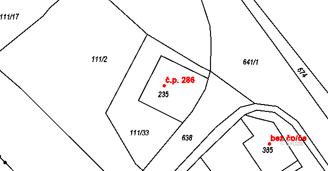 Josefův Důl 286 na parcele st. 235 v KÚ Josefův Důl u Jablonce nad Nisou, Katastrální mapa