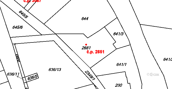 Jablonec nad Nisou 2851 na parcele st. 2681 v KÚ Jablonec nad Nisou, Katastrální mapa