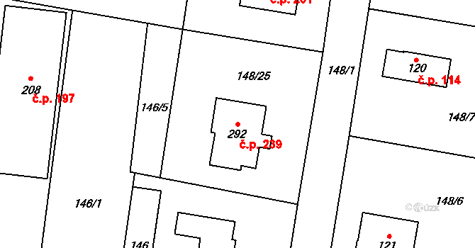 Zvole 239 na parcele st. 292 v KÚ Zvole u Prahy, Katastrální mapa
