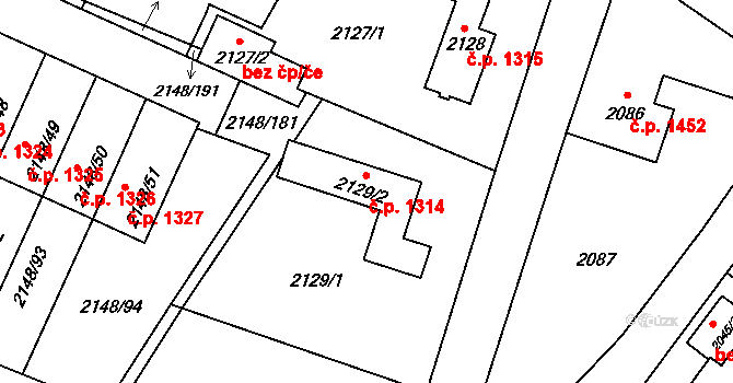 Nový Bor 1314 na parcele st. 2129/2 v KÚ Nový Bor, Katastrální mapa