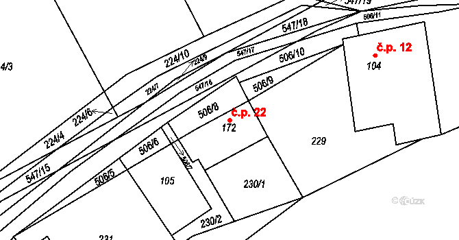 Mozolín 22, Koleč na parcele st. 172 v KÚ Koleč, Katastrální mapa