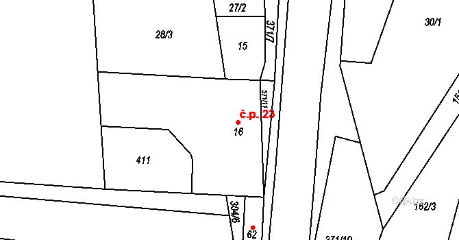 Lukov 23, Vraný na parcele st. 16 v KÚ Lukov, Katastrální mapa