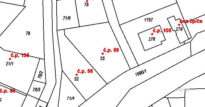 Vyskytná nad Jihlavou 59 na parcele st. 55 v KÚ Vyskytná nad Jihlavou, Katastrální mapa