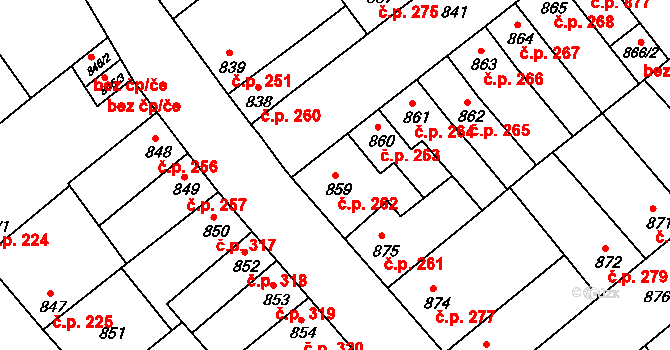 Chropyně 262 na parcele st. 859 v KÚ Chropyně, Katastrální mapa