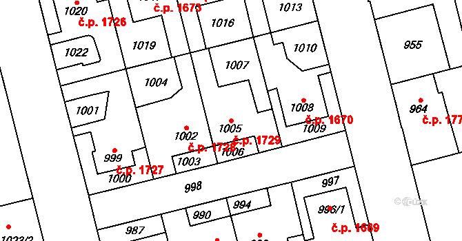 Kladno 1729 na parcele st. 1005 v KÚ Kladno, Katastrální mapa