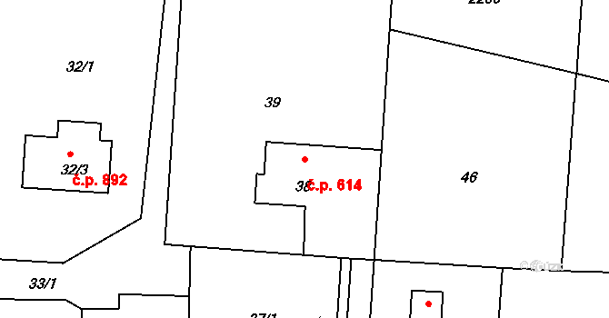 Horní Těrlicko 614, Těrlicko na parcele st. 38 v KÚ Horní Těrlicko, Katastrální mapa