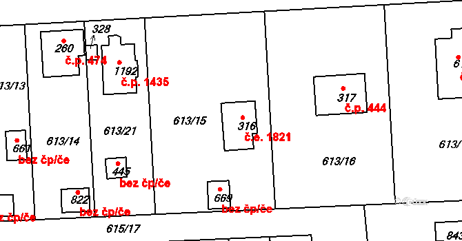 Olešovice 1821, Kamenice na parcele st. 316 v KÚ Ládví, Katastrální mapa