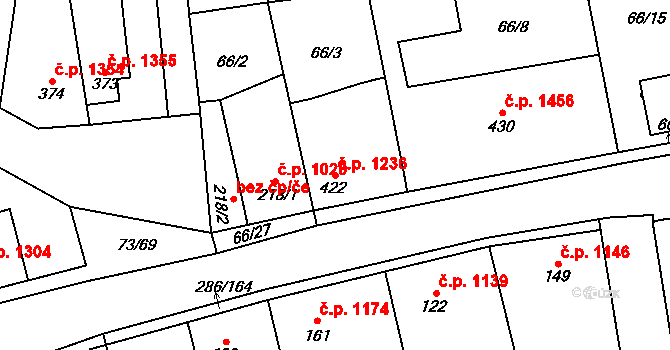 Švermov 1236, Kladno na parcele st. 422 v KÚ Hnidousy, Katastrální mapa
