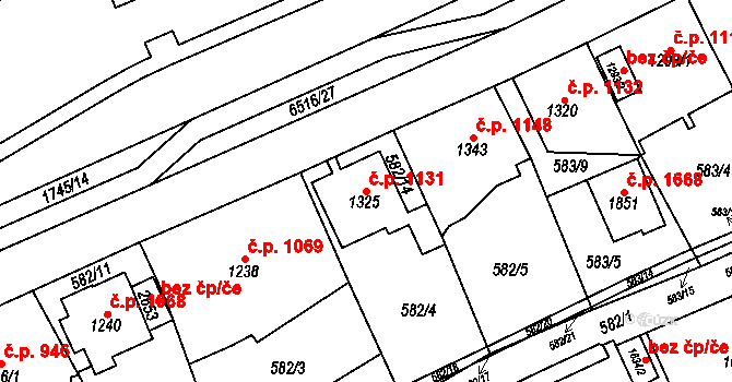 Kraslice 1131 na parcele st. 1325 v KÚ Kraslice, Katastrální mapa