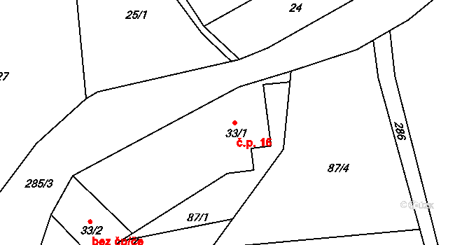 Libchyně 16 na parcele st. 33/1 v KÚ Libchyně, Katastrální mapa