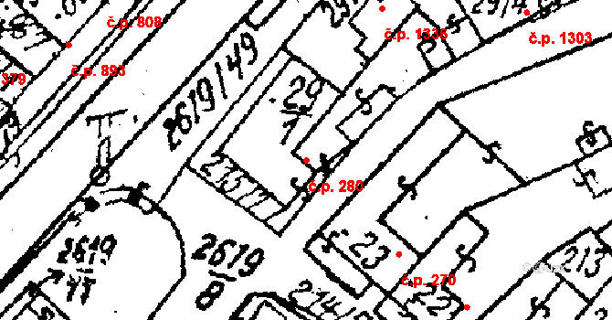Lanžhot 280 na parcele st. 29/1 v KÚ Lanžhot, Katastrální mapa