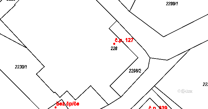Bernartice 127 na parcele st. 228 v KÚ Bernartice u Javorníka, Katastrální mapa