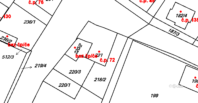 Lhotka 72 na parcele st. 221 v KÚ Lhotka u Hořovic, Katastrální mapa