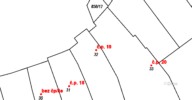 Želechovice 19 na parcele st. 32 v KÚ Želechovice u Uničova, Katastrální mapa