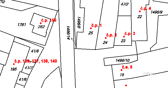 Rožmitál na Šumavě 1 na parcele st. 25 v KÚ Rožmitál na Šumavě, Katastrální mapa