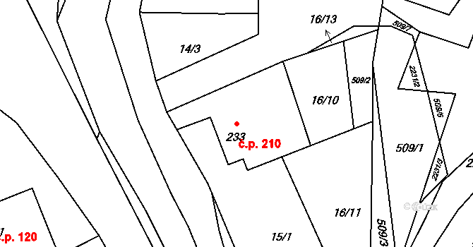 Horní Libchava 210 na parcele st. 233 v KÚ Horní Libchava, Katastrální mapa