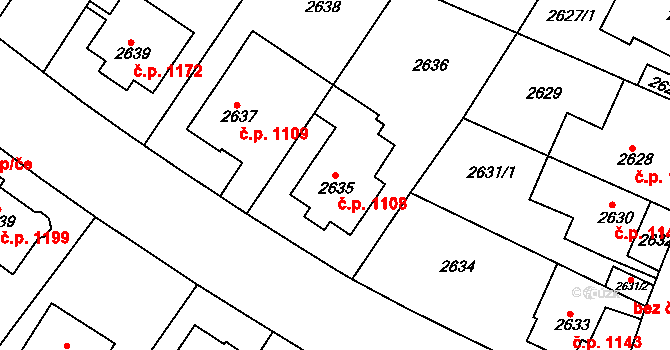 Roudnice nad Labem 1108 na parcele st. 2635 v KÚ Roudnice nad Labem, Katastrální mapa