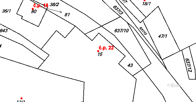 Rakov 22, Markvartice na parcele st. 15 v KÚ Rakov u Markvartic, Katastrální mapa