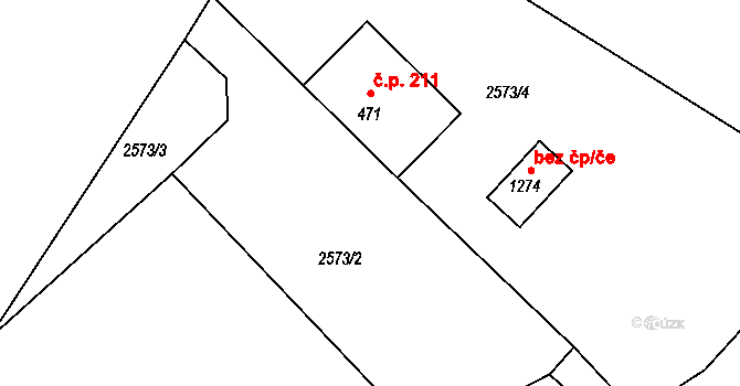 Valašská Bystřice 211 na parcele st. 471 v KÚ Valašská Bystřice, Katastrální mapa