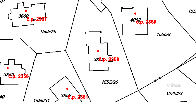 Rožnov pod Radhoštěm 2358 na parcele st. 3855 v KÚ Rožnov pod Radhoštěm, Katastrální mapa
