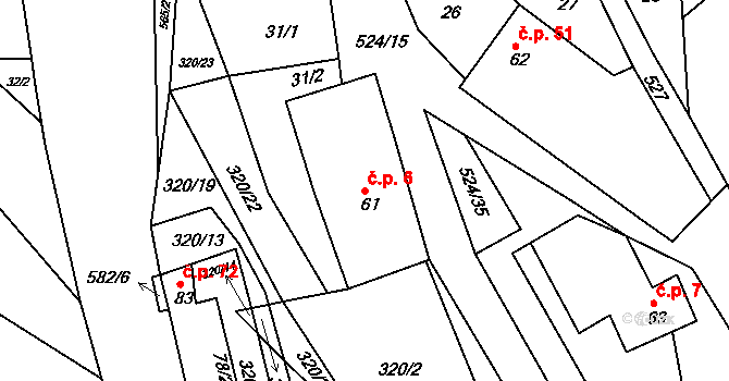 Libecina 6 na parcele st. 61 v KÚ Libecina, Katastrální mapa
